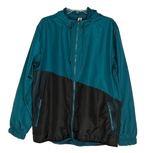 Russell & Bromley Other - Russell Men's Medium Teal Black Colorblock Hooded Windbreaker Jacket